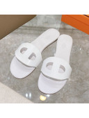 Hermes Roulis Calfskin Flat Slide Sandals All White 2021