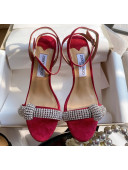 Jimmy Choo THYRA 100 Suede Sandals with Pavé Crystal Cord Red 2020