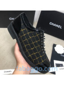 Chanel Checked Tweed and Patent Calfskin Lace-ups Shoes G36208 Black/Gold 2020