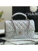 Chanel Grained Calfskin Mini Flap Bag with Top Handle AS2431 Silver 2021