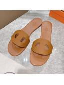 Hermes Roulis Grained Calfskin Flat Slide Sandals Brown 2021