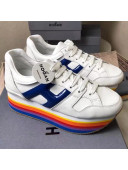 Hogan Calfskin Maxi H222 Sneaker with Rainbow Sole White/Blue 2018