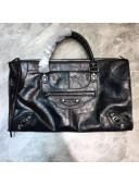 Balenciaga Classic Large City Bag in Waxed Leather and Silver Hardware Black