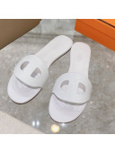 Hermes Roulis Grained Calfskin Flat Slide Sandals White 2021