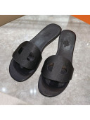 Hermes Roulis Grained Calfskin Flat Slide Sandals Black 2021
