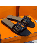 Hermes Aloha Calfskin Flat Slide Sandal Black 2021