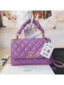 Chanel Quilted Lambskin Flap Bag with Twist Top Handle AS2044 Purple 2020