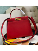 Fendi Peekaboo Iconic Leather Streped Medium Bag Red 2020