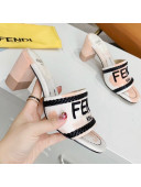 Fendi Mid-Heel Slide Sandals in Pink Embroidered Silk with Braid Charm 2020