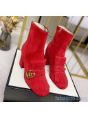 Gucci Leather Ankle Boot With Double G Hardware and Fringe Red 2020 
