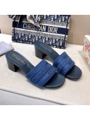 Dior Dway Embroidered Cotton Heel Slide Sandals 5cm Navy Blue-17 2021