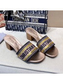 Dior Dway Embroidered Cotton Heel Slide Sandals 5cm Bronze Gold-14 2021