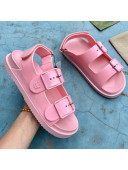 Gucci Rubber Strap Flat Sandals with Mini Double G Pink 2021