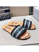 Dior Dway Embroidered Cotton Flat Slide Sandals Blue-34 2021