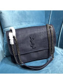 Saint Laurent Medium Niki Chain Bag in Matte Crocodile Leather 533037 Blue 2019