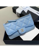Chanel Quilted Lambskin Zipped Classic Card Holder AP0767 Blue 2019