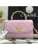 Chanel Crumpled Lambskin Mini Flap Bag with Top Handle AS2477 Pink 2021