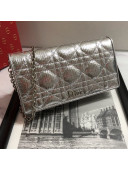 Dior Lady Dior Leather Clutch with Chain Silver