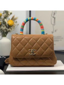 Chanel Quilted Goatskin Mini Flap Bag with Top Handle AS2215 Brown 2021