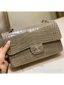 Chanel Crocodile Leather Medium Classic Flap Bag A1112 Grey 2020
