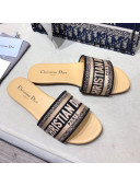 Dior Dway Embroidered Cotton Flat Slide Sandals Black-28 2021