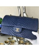 Chanel Python Leather Medium Classic Double Flap Bag Blue