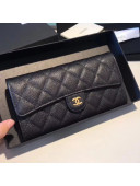 Chanel Classic Long Wallet in Grained Leather Navy Blue