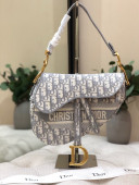 Dior Medium Saddle Bag in Grey Oblique Embroidered Canvas 2020