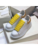 Alexander Mcqueen White Silky Calfskin Sneaker with Bi-color Laces Gold 2021 (For Women and Men)