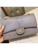 Chanel Python Leather Medium Classic Flap Bag A1112 Grey 2020(Gold Hardware)