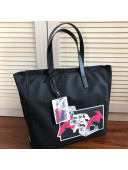 Prada Print Nylon Tote Bag 2VG019 Black/Pink 2019
