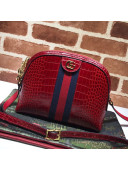 Gucci Ophidia Crocodile Embossed Leather Small Shoulder Bag 499621 Red 2019