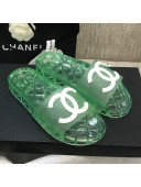 Chanel Flat Transparent Color CC Slide Sandals Bright Green 2021