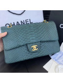 Chanel Python Leather Medium Classic Double Flap Bag Green