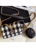Chanel 19 Houndstooth Tweed Wallet on Chain WOC and Coin Purse AP0985 Black/White 2019