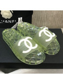 Chanel Flat Transparent Color CC Slide Sandals Light Green 2021