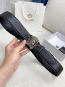 Versace Litchi Grained Calfskin Belt 4cm with Logo Buckle Black 07 2021