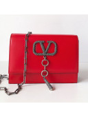 Valentino Small Smooth Calfskin Crystal VCASE Chain Shoulder Bag Red 2019