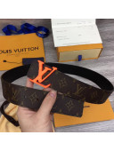Louis Vuitton LV Shaped Monogram Canvas Belt 40mm with Orange LV Buckle MP216T 2019