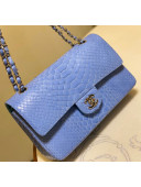 Chanel Python Leather Medium Classic Flap Bag A1112 Sky Blue 2020(Silver Hardware)