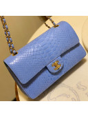 Chanel Python Leather Medium Classic Flap Bag A1112 Sky Blue 2020(Gold Hardware)