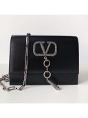 Valentino Small Smooth Calfskin Crystal VCASE Chain Shoulder Bag Black 2019