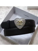 Chanel Leather Belt 30mm with Crystal Heart Buckle Black 2020
