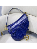 Dior Mini Saddle Bag in Crocodile Embossed Leather Blue 2019