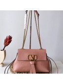 Valentino Small VRing Grainy Calfskin Chain Shoulder Bag Pink 2019