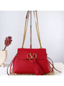 Valentino Small VRing Grainy Calfskin Chain Shoulder Bag Red 2019