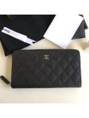 Chanel Zip Around Long Wallet in Grained Leather Black 