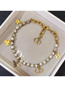 Dior CD Crystal Pearls Bracelet Gold/White 2019