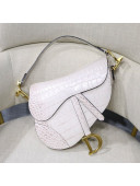 Dior Mini Saddle Bag in Crocodile Embossed Leather White 2019
