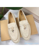 Loro Piana Suede Calfskin Summer Charms Walk Moccasin Loafers Beige 2020